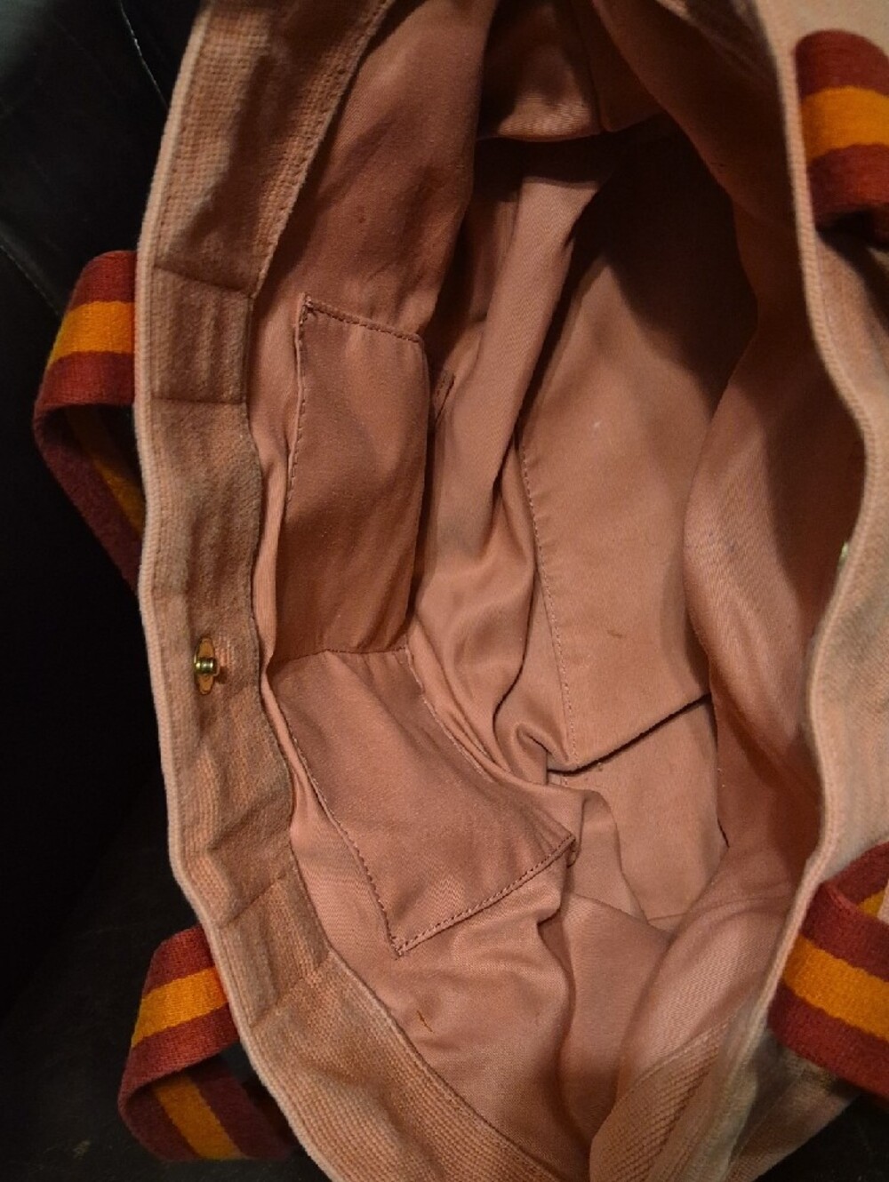 Coach Pink Canvas Tote with Striped Orange-Burgundy Handles - Picture 7 of 10